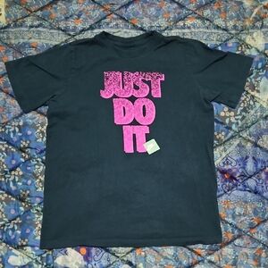 Nike Kids T-Shirt - Black with Pink Slogan
